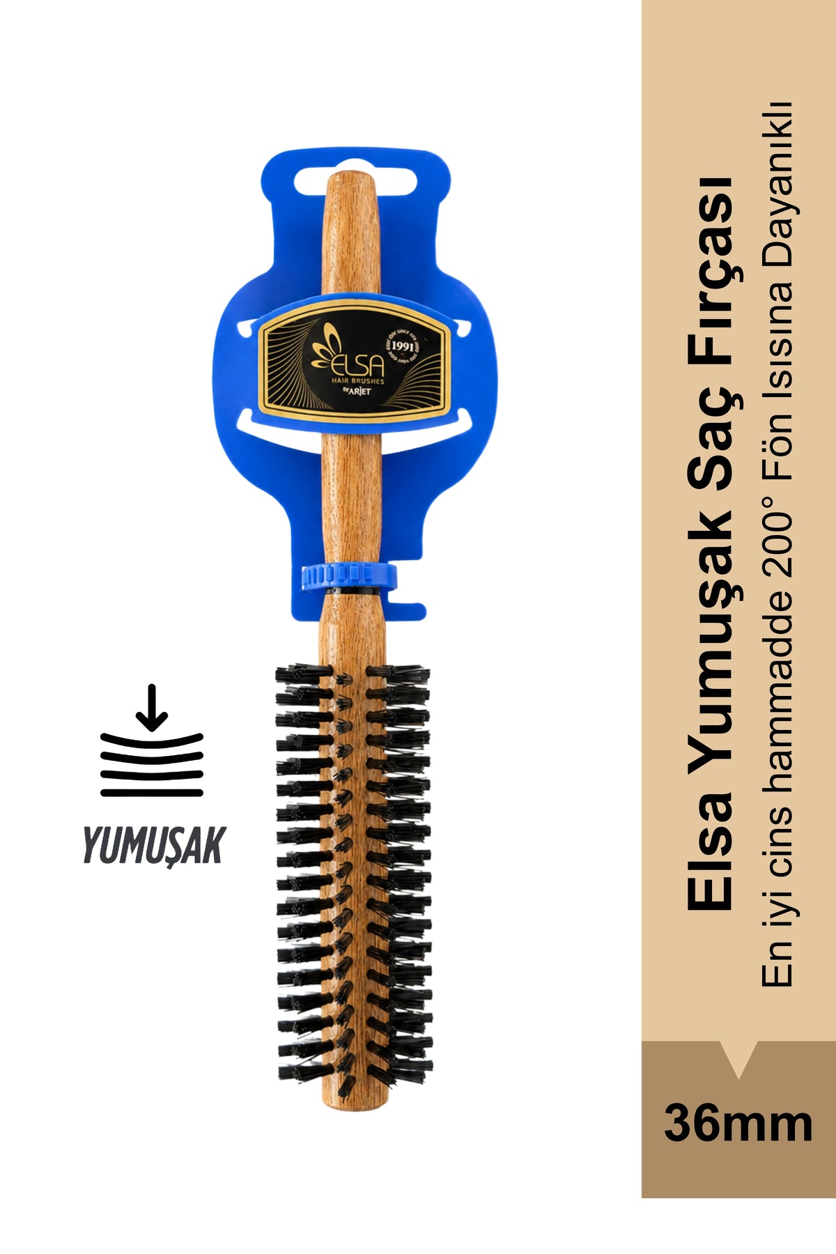 Professional 0.91 Natürel Yumuşak Saç Fırçası 36 mm – Profesyonel Fön Fırçası, Hacim Veren Yuvarlak Saç Fırçası