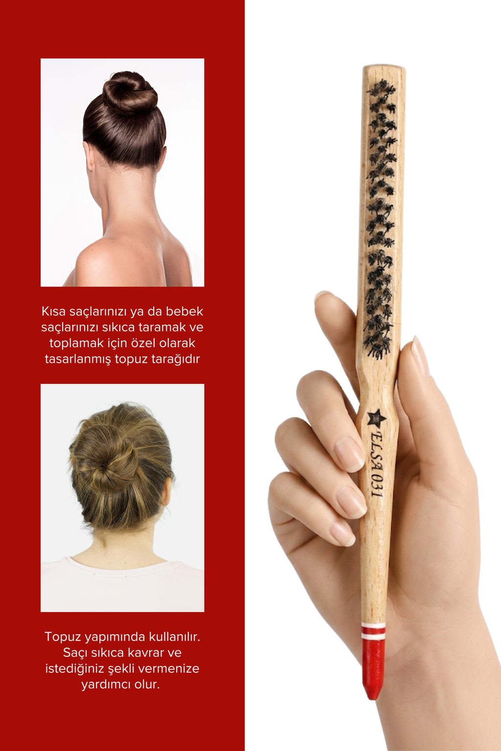 Professional 0.31T Kırmızı Uçlu Topuz Fırçası
