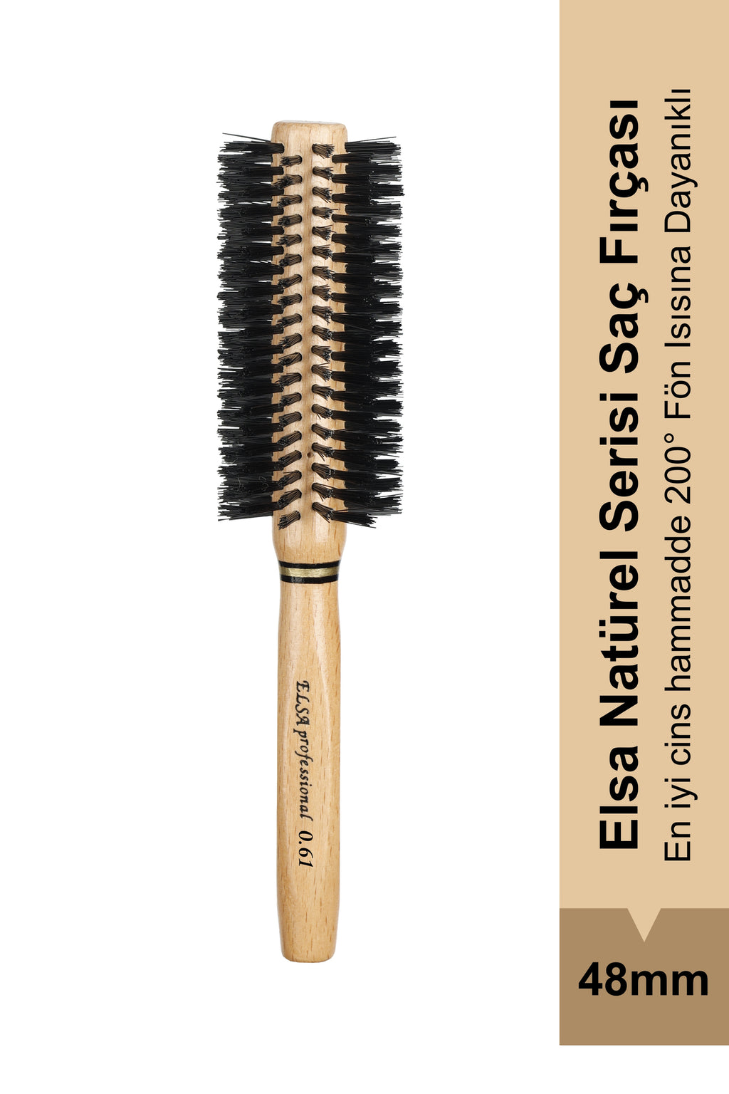 Elsa Professional 0.61 Natürel Saç Fırçası 48 mm - Profesyonel Fön Fırçası, Yuvarlak Saç Fırçası