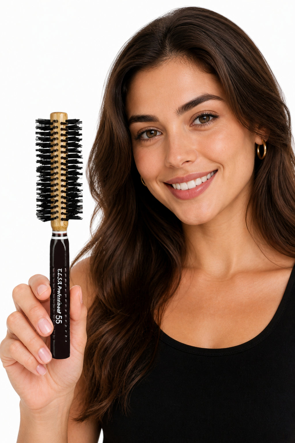 Elsa Professional 55 Natürel Saç Fırçası 41 mm – Profesyonel Fön Fırçası, Hacim Veren Yuvarlak Saç Fırçası