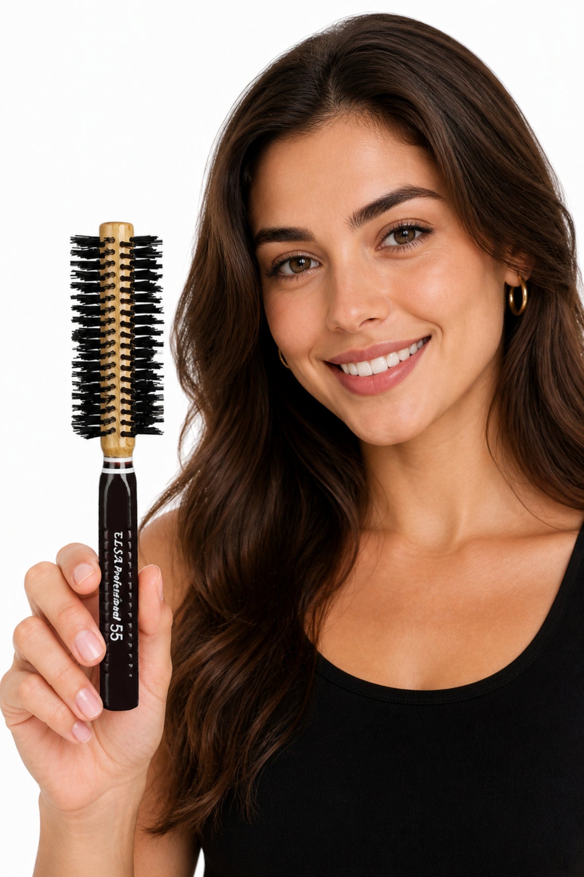 Elsa Professional 55 Natürel Saç Fırçası 41 mm – Profesyonel Fön Fırçası, Hacim Veren Yuvarlak Saç Fırçası
