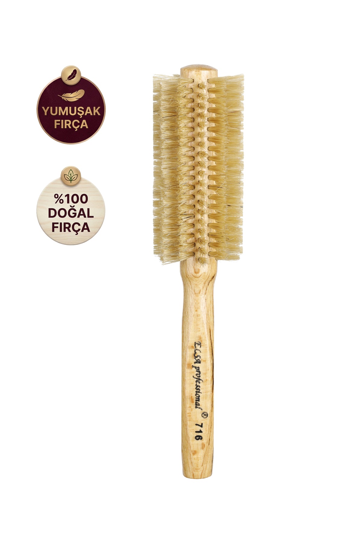 Professional 716 Natürel Doğal Saç Fırçası 48 mm – Doğal Saç Fırçası, Hacim Veren Yuvarlak Saç Fırçası