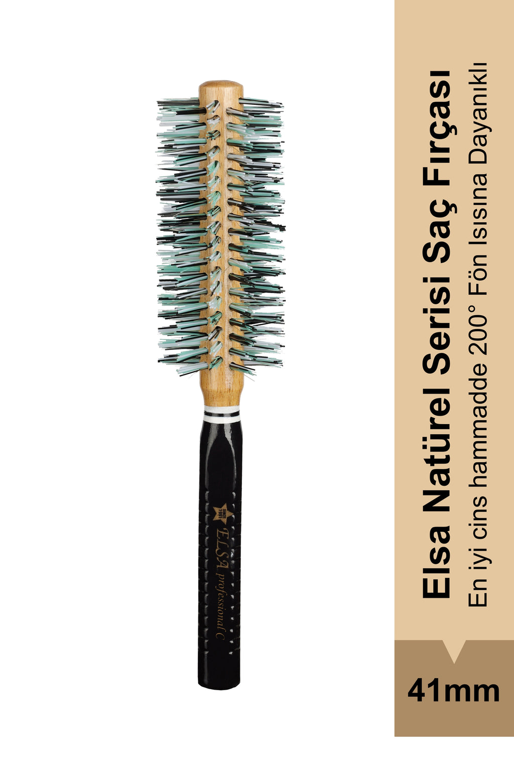 Elsa Professional 1929C Natürel Saç Fırçası 41 mm – Profesyonel Fön Fırçası, Hacim Veren Yuvarlak Saç Fırçası