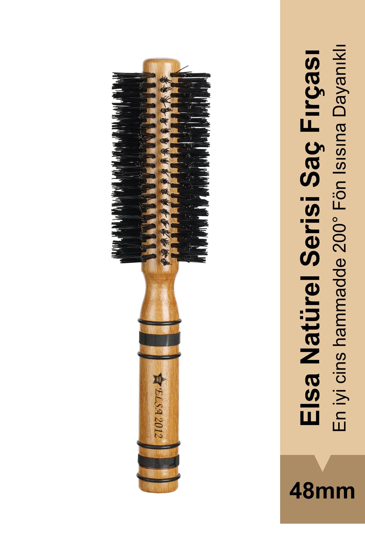 Professional 2012 Natürel Saç Fırçası 48 mm – Profesyonel Fön Fırçası, Hacim Veren Yuvarlak Saç Fırçası