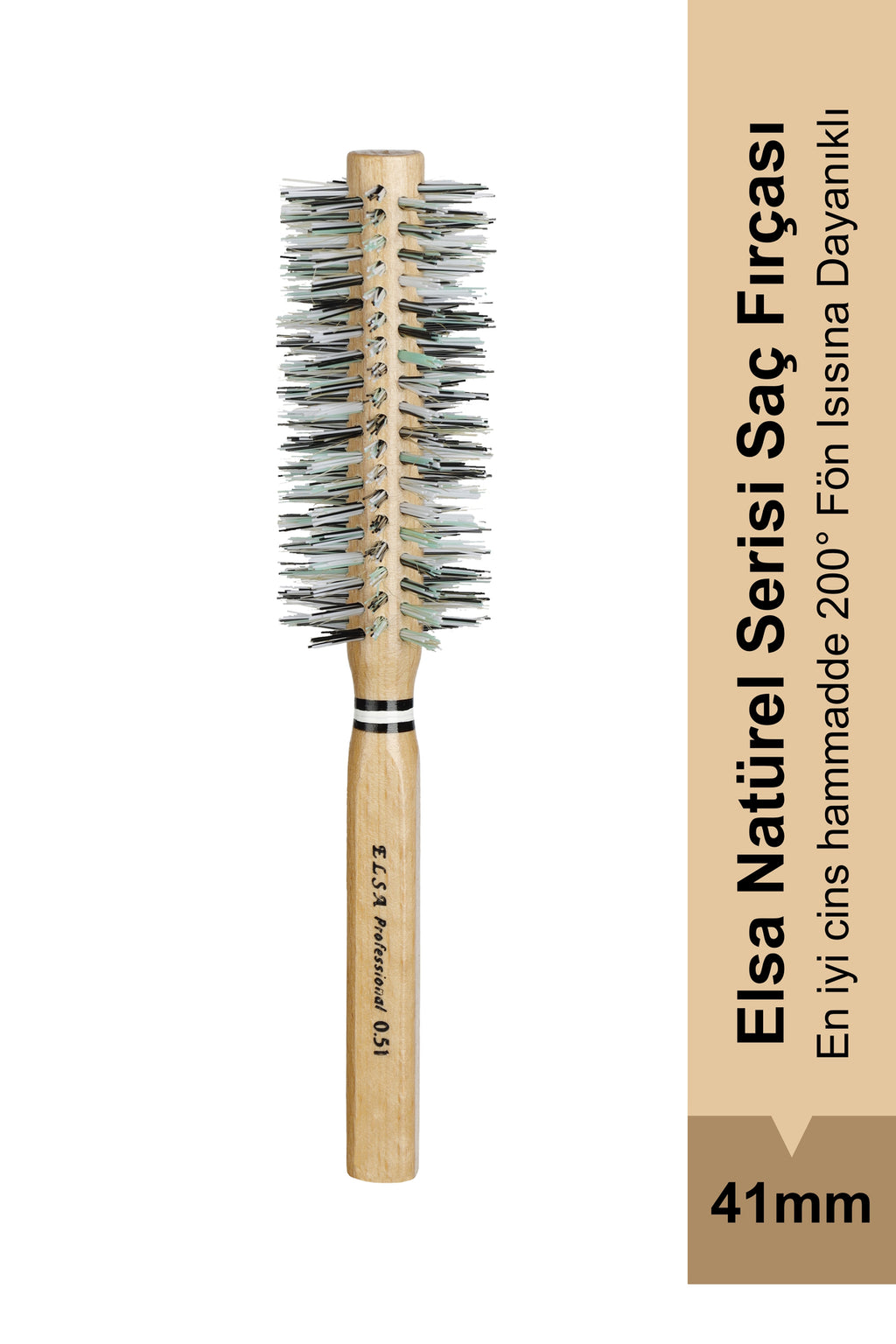Elsa Professional 0.51 Natürel Saç Fırçası 41 mm – Profesyonel Fön Fırçası, Hacim Veren Yuvarlak Saç Fırçası