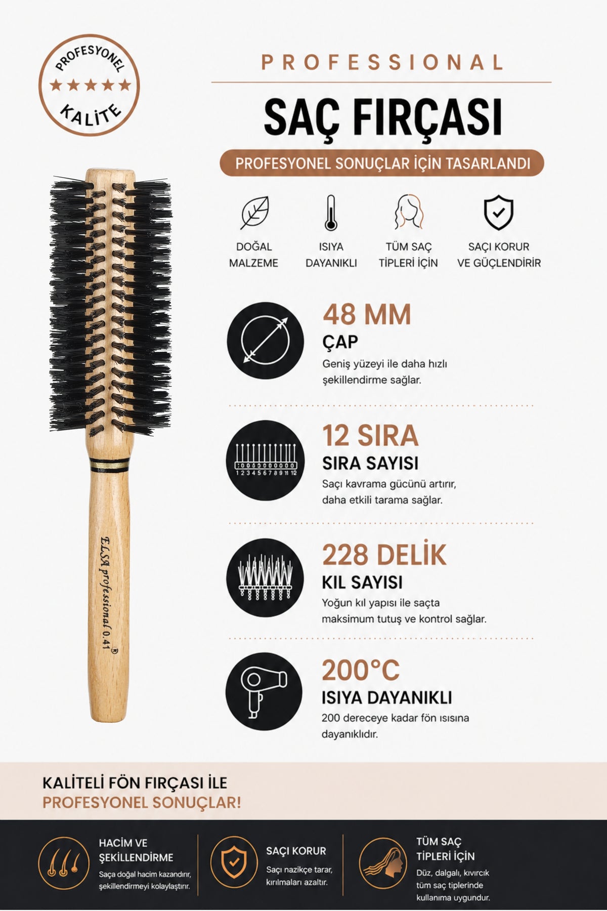 Elsa Professional 0.41 Natürel Yumuşak Saç Fırçası