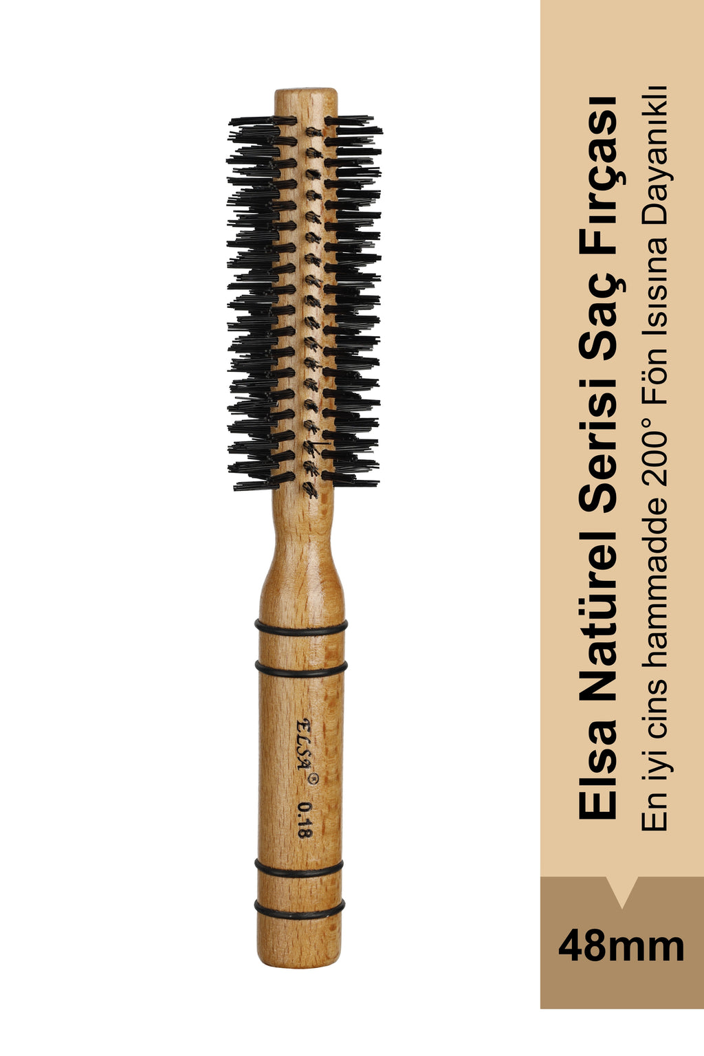 Professional 0.18 Natürel Kırçıllı Saç Fırçası 48 mm – Profesyonel Fön Fırçası, Hacim Veren Yuvarlak Saç Fırçası