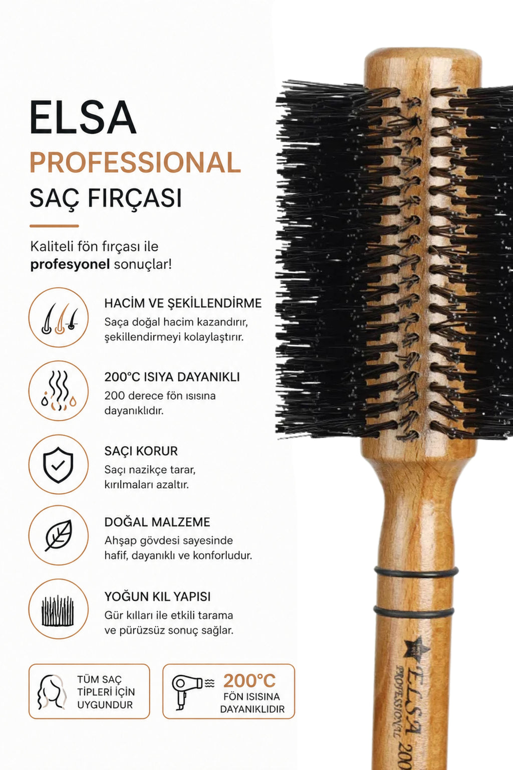 Professional 2004 Natürel Saç Fırçası 58 mm – Hacim Veren Yuvarlak Saç Fırçası