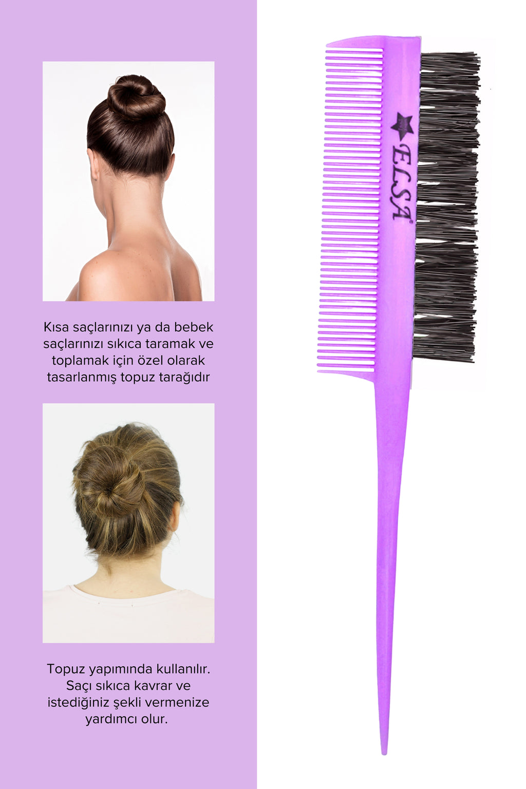 Professional Hair Wax Stick 75gr - Saç Sabitleyici ve 3 in 1 Topuz Fırçası Sleek Bun 2'li Set