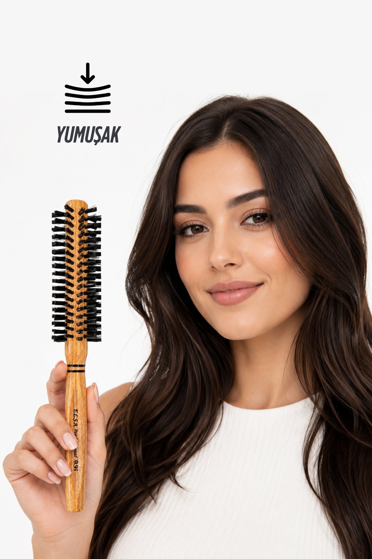 Professional 0.91 Natürel Yumuşak Saç Fırçası 36 mm – Profesyonel Fön Fırçası, Hacim Veren Yuvarlak Saç Fırçası