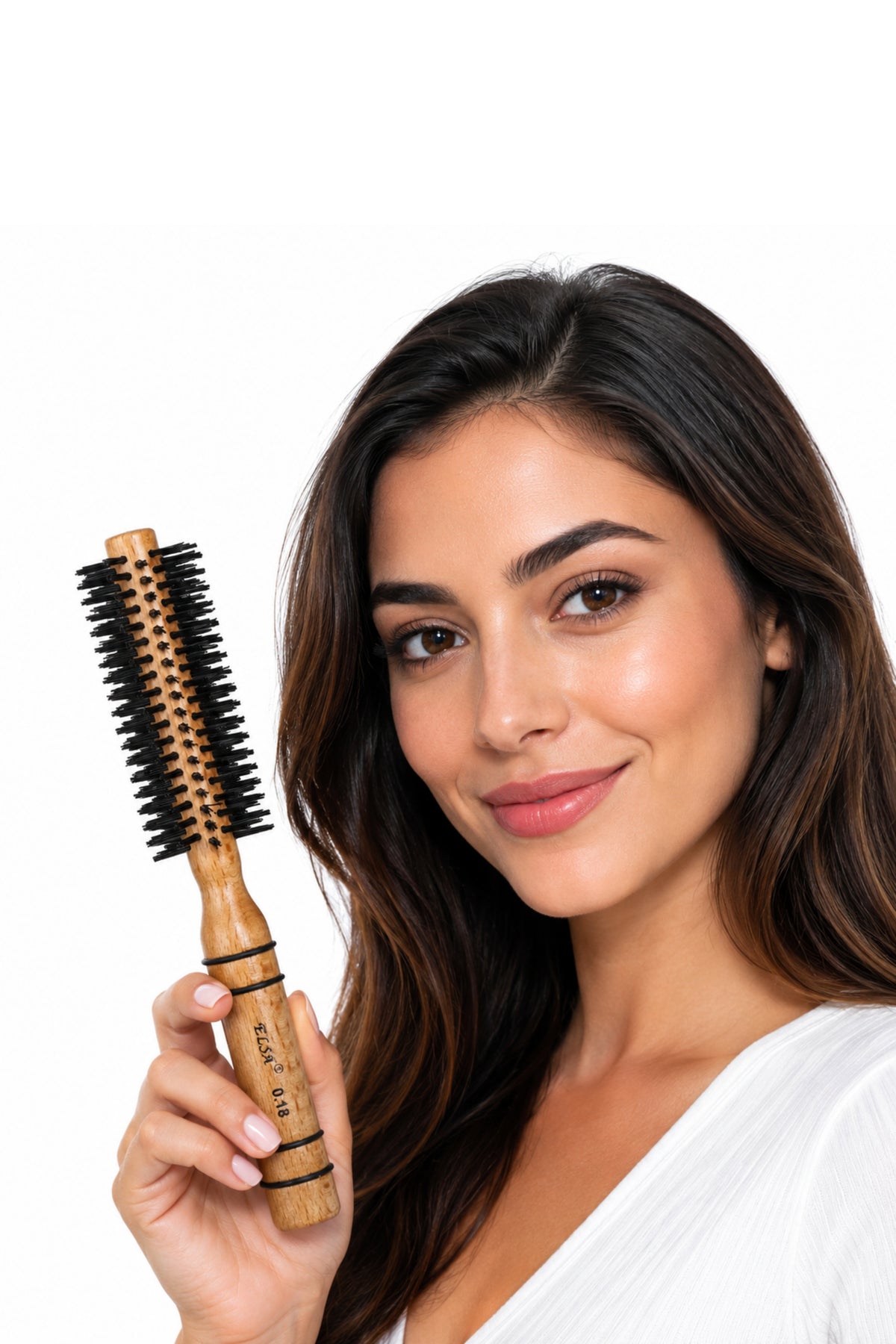 Professional 0.18 Natürel Kırçıllı Saç Fırçası 48 mm – Profesyonel Fön Fırçası, Hacim Veren Yuvarlak Saç Fırçası