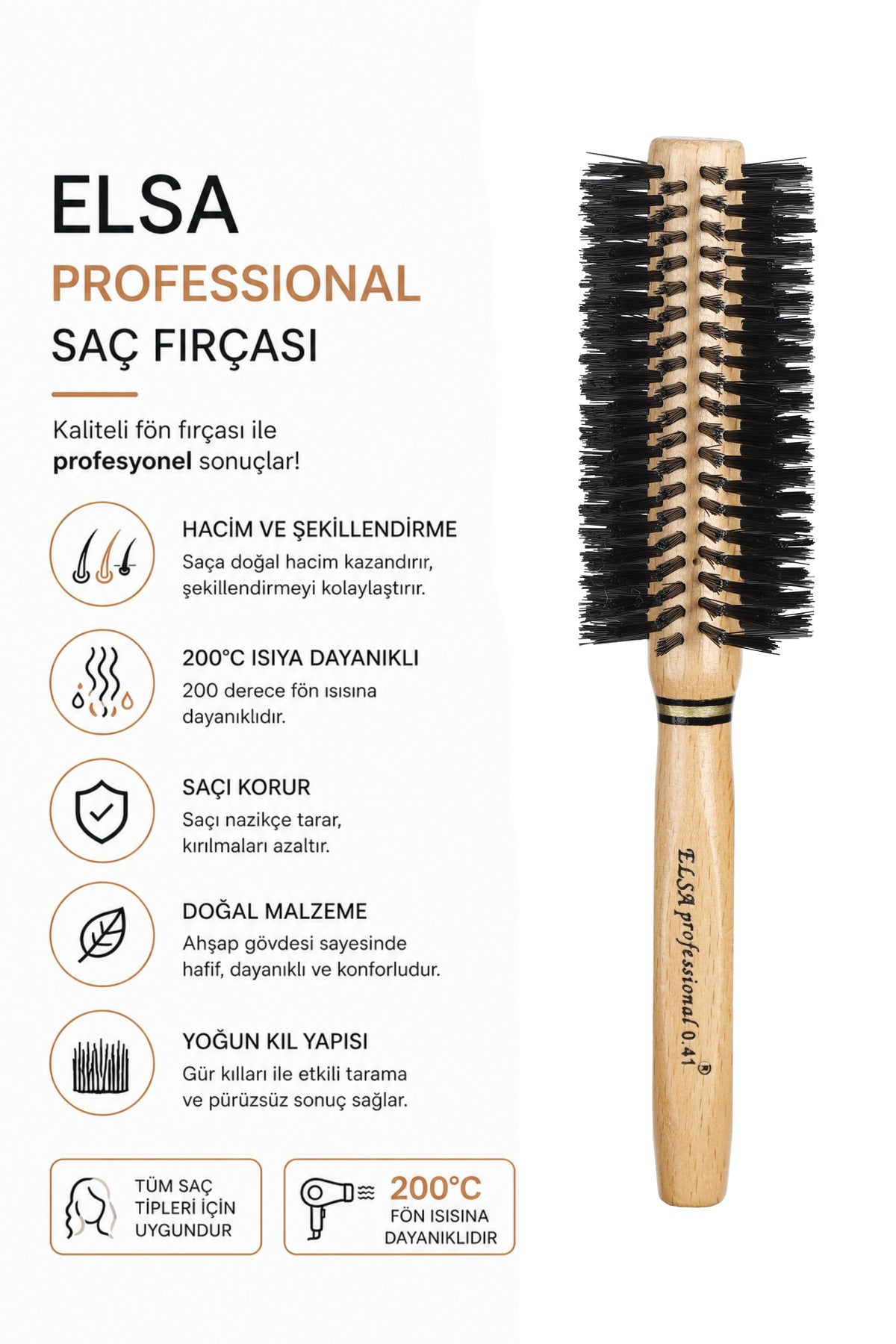 Elsa Professional 0.41 Natürel Yumuşak Saç Fırçası