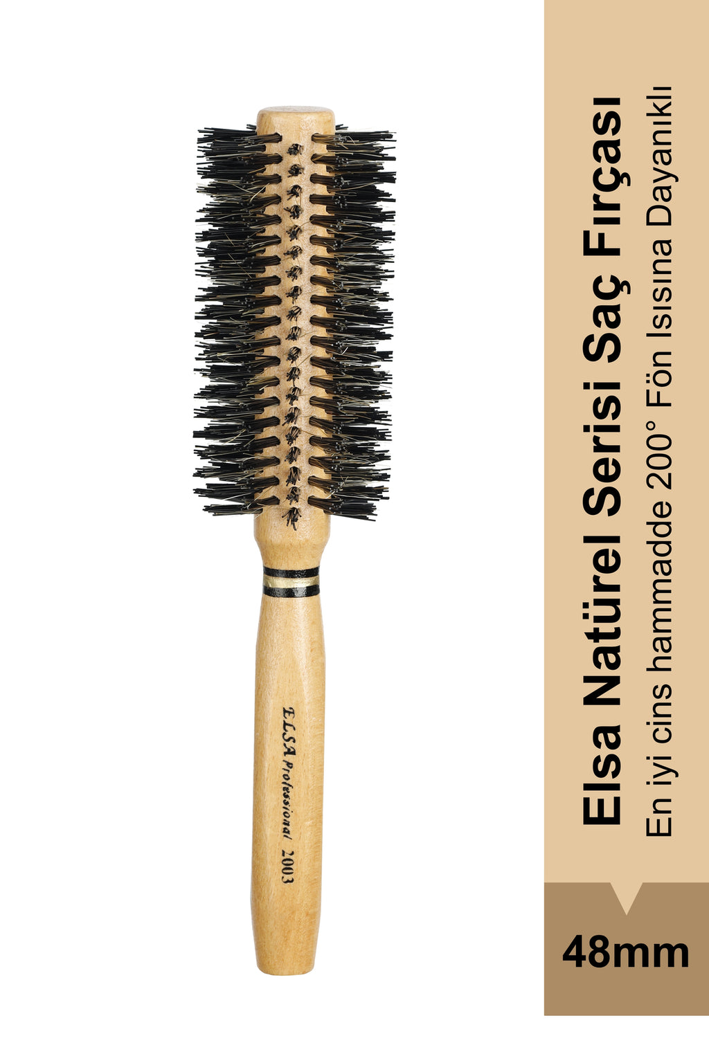 Professional 2003 Natürel Kırçıllı Saç Fırçası 48 mm – Profesyonel Fön Fırçası, Hacim Veren Yuvarlak Saç Fırçası