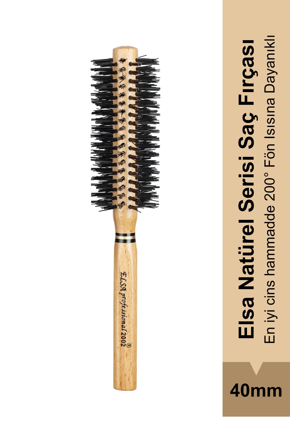 Professional 2002 Natürel Saç Fırçası 40 mm – Profesyonel Fön Fırçası, Hacim Veren Yuvarlak Saç Fırçası