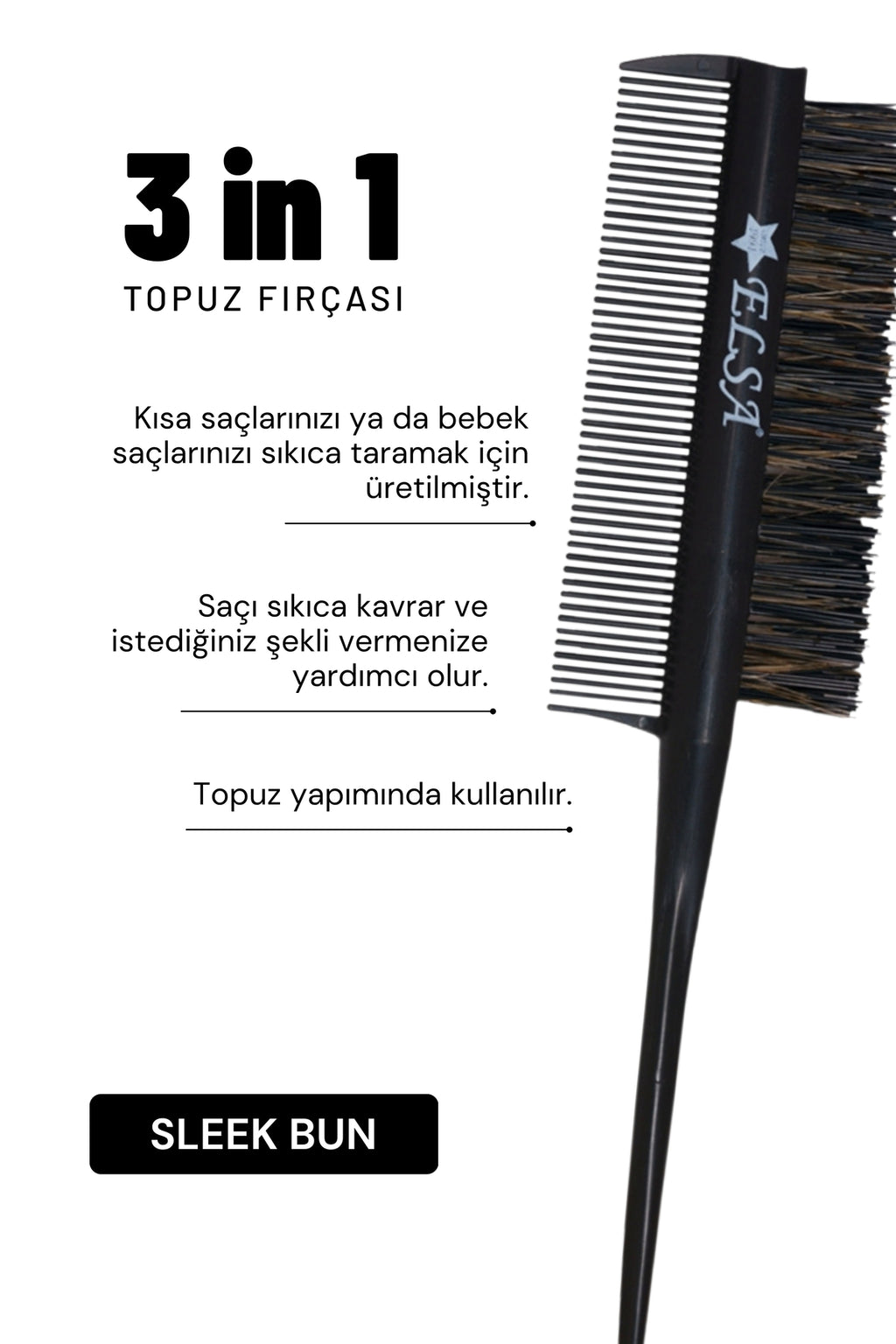 Professional 0.34 Topuz Fırçası 3 In 1 Krepe Şiş Tarak Sleek Bun