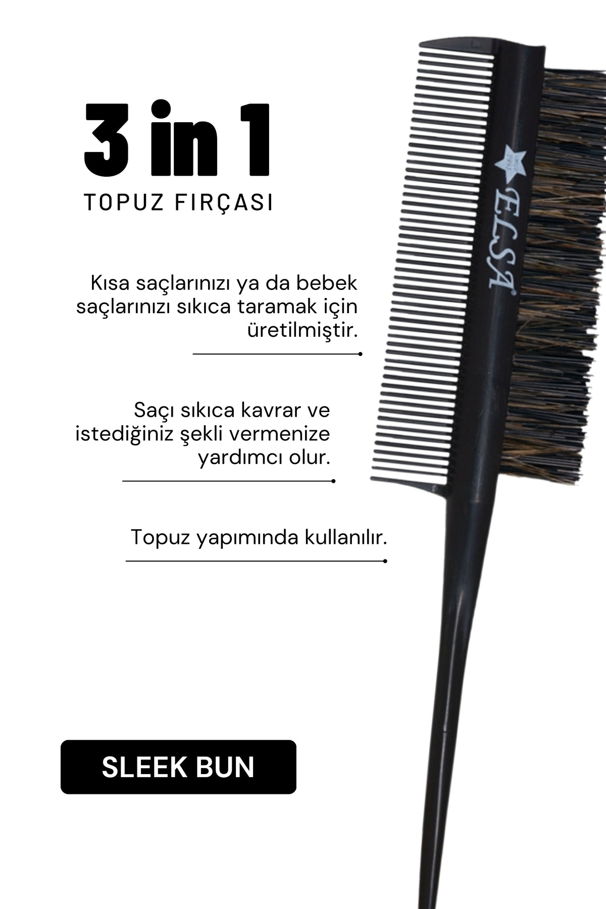 Professional 0.34 Topuz Fırçası 3 In 1 Krepe Şiş Tarak Sleek Bun