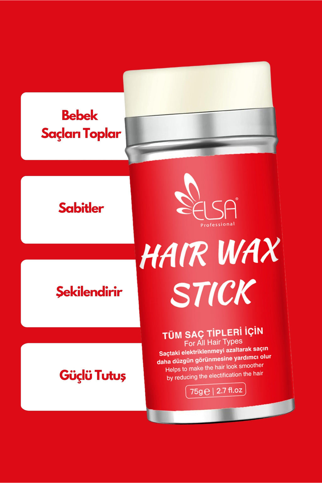 Professional Hair Wax Stick 75gr - Saç Sabitleyici ve 132 Topuz Fırçası 2'li Set