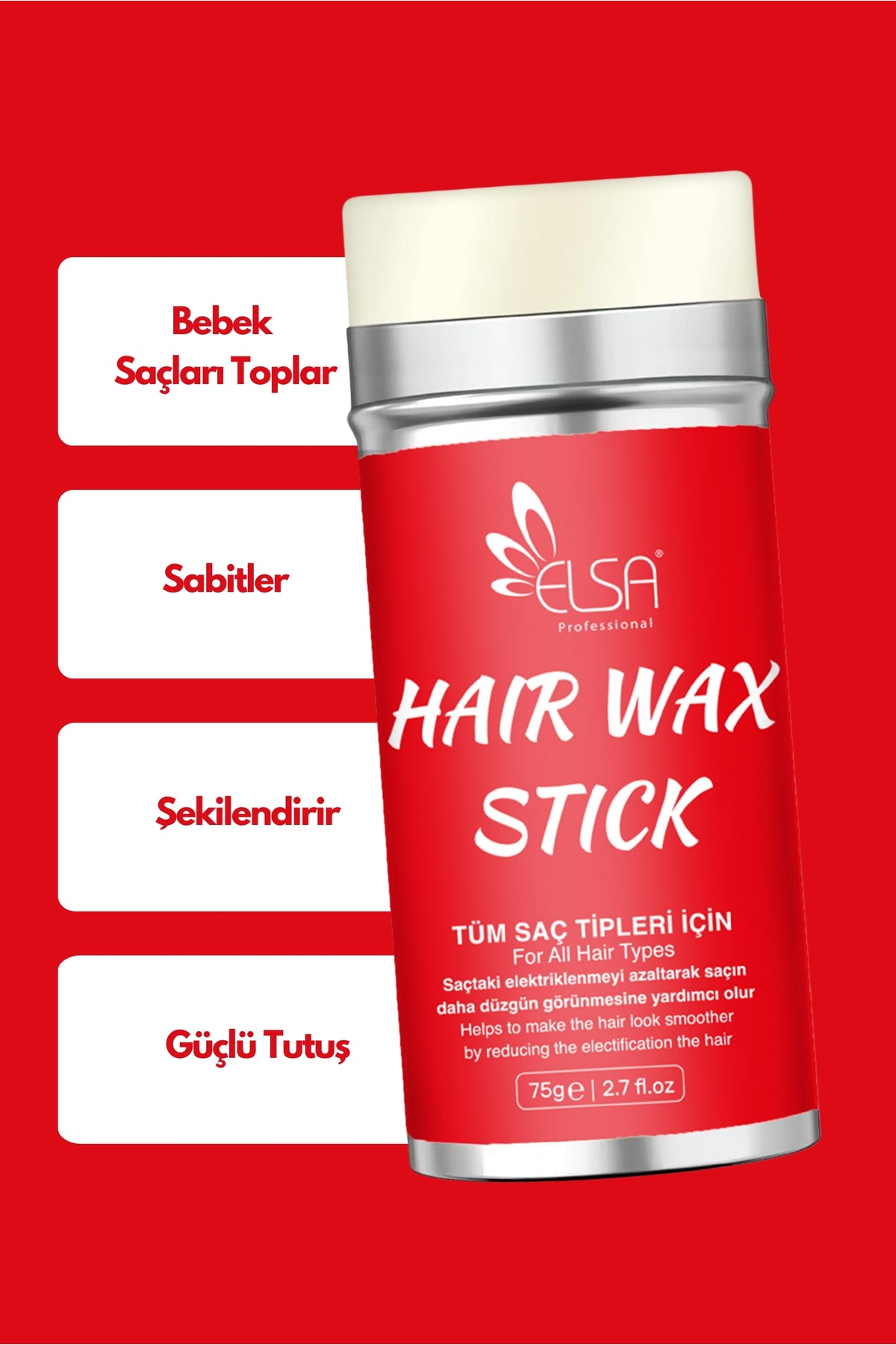 Professional Hair Wax Stick 75gr - Saç Sabitleyici ve 132 Topuz Fırçası 2'li Set
