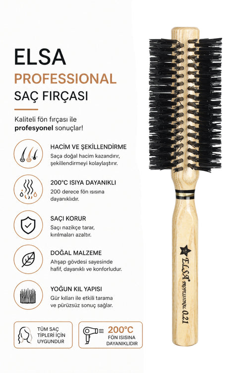 Professional 0.21 Natürel Saç Fırçası 48 mm – Profesyonel Fön Fırçası, Hacim Veren Yuvarlak Saç Fırçası