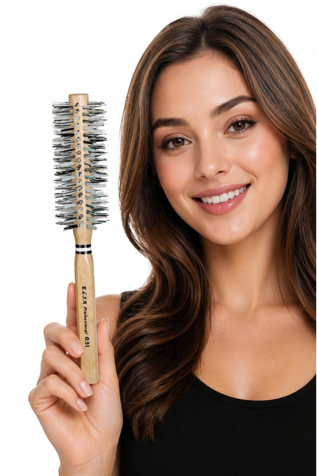 Elsa Professional 0.51 Natürel Saç Fırçası 41 mm – Profesyonel Fön Fırçası, Hacim Veren Yuvarlak Saç Fırçası