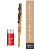 Professional Hair Wax Stick 75gr - Saç Sabitleyici ve Organik Topuz Fırçası Sleek Bun 2'li Set