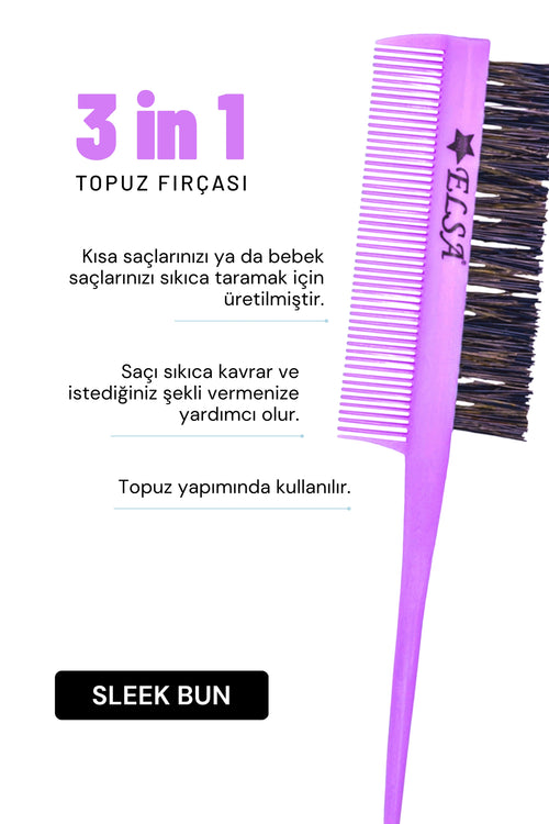 Professional 0.34 Topuz Fırçası 3 In 1 Krepe Şiş Tarak Sleek Bun