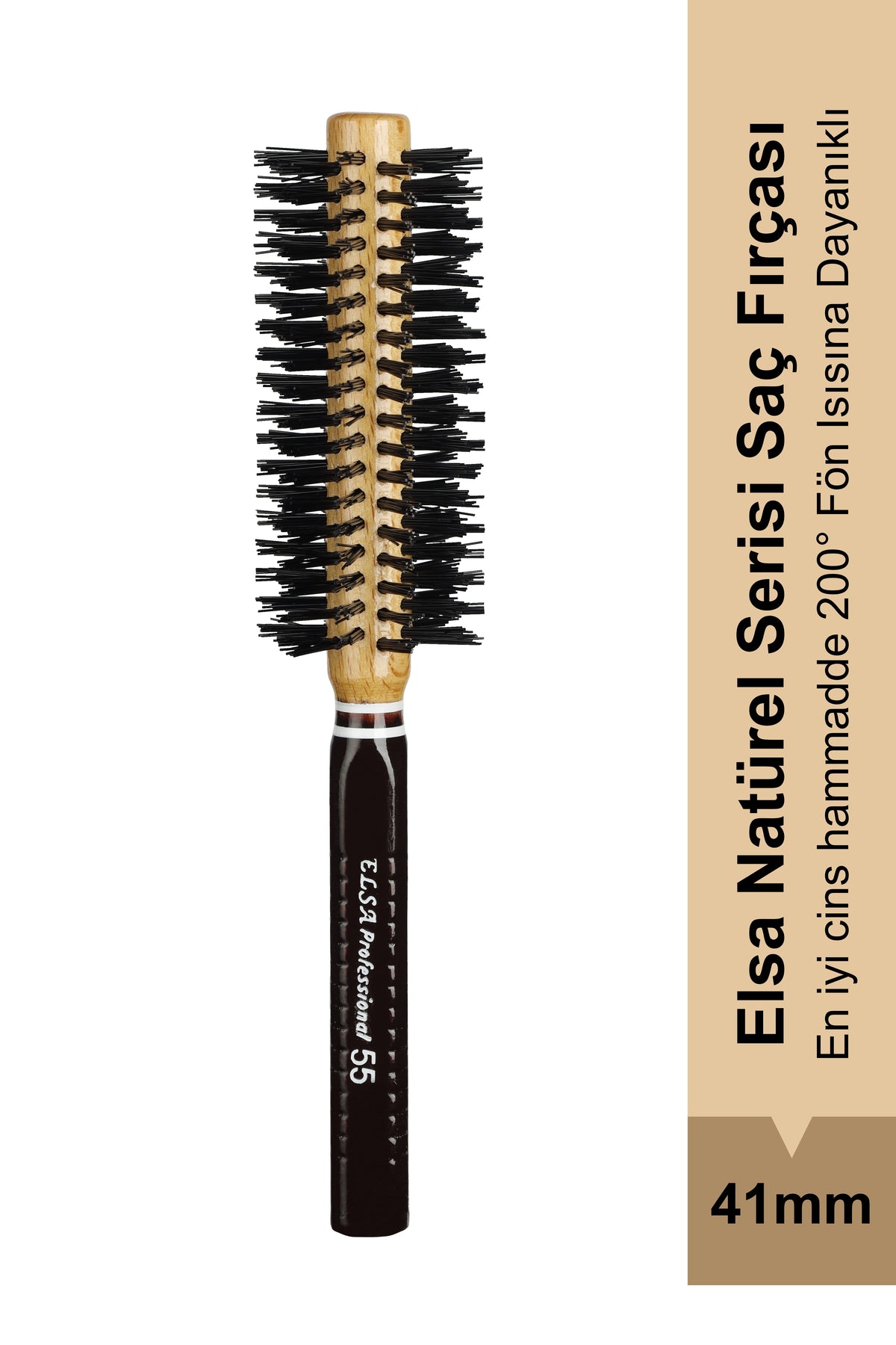 Elsa Professional 55 Natürel Saç Fırçası 41 mm – Profesyonel Fön Fırçası, Hacim Veren Yuvarlak Saç Fırçası