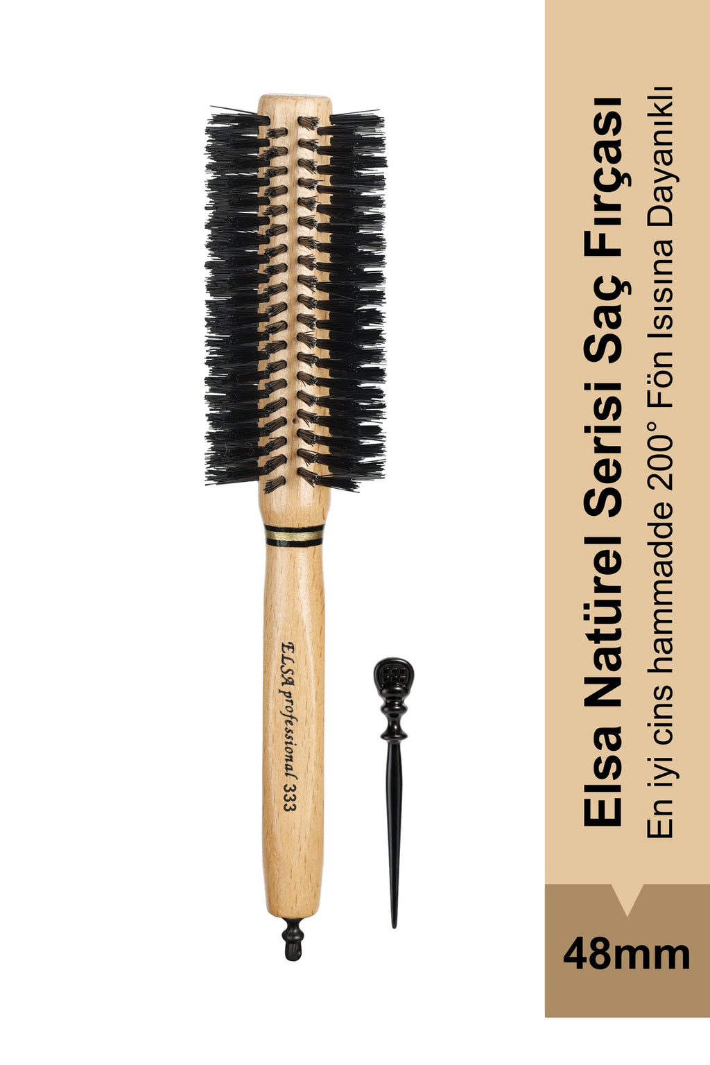 Professional 333 Natürel Tokalı Saç Fırçası 48 mm – Profesyonel Fön Fırçası