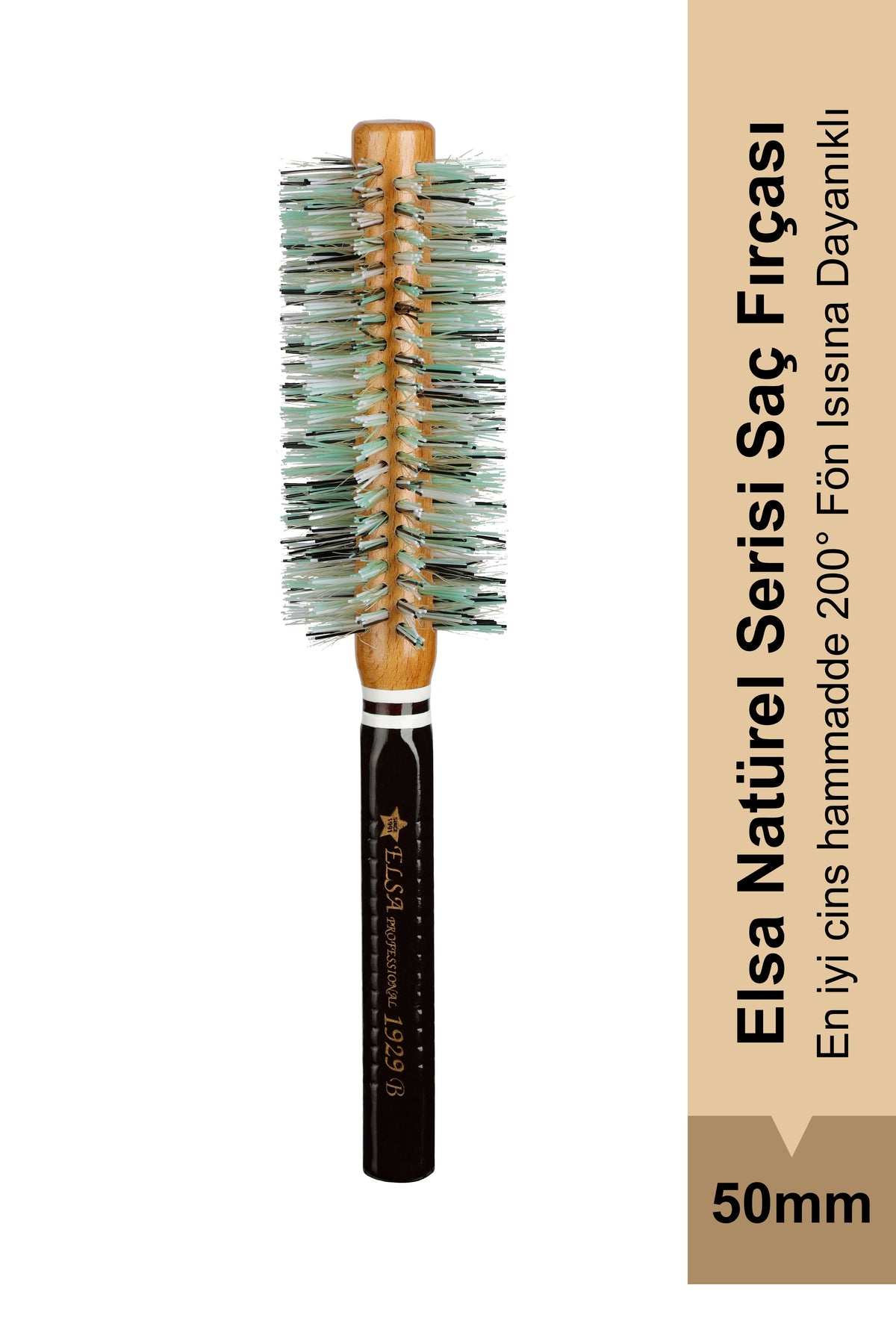 Elsa Professional 1929B Natürel Saç Fırçası 48 mm – Profesyonel Fön Fırçası, Hacim Veren Yuvarlak Saç Fırçası