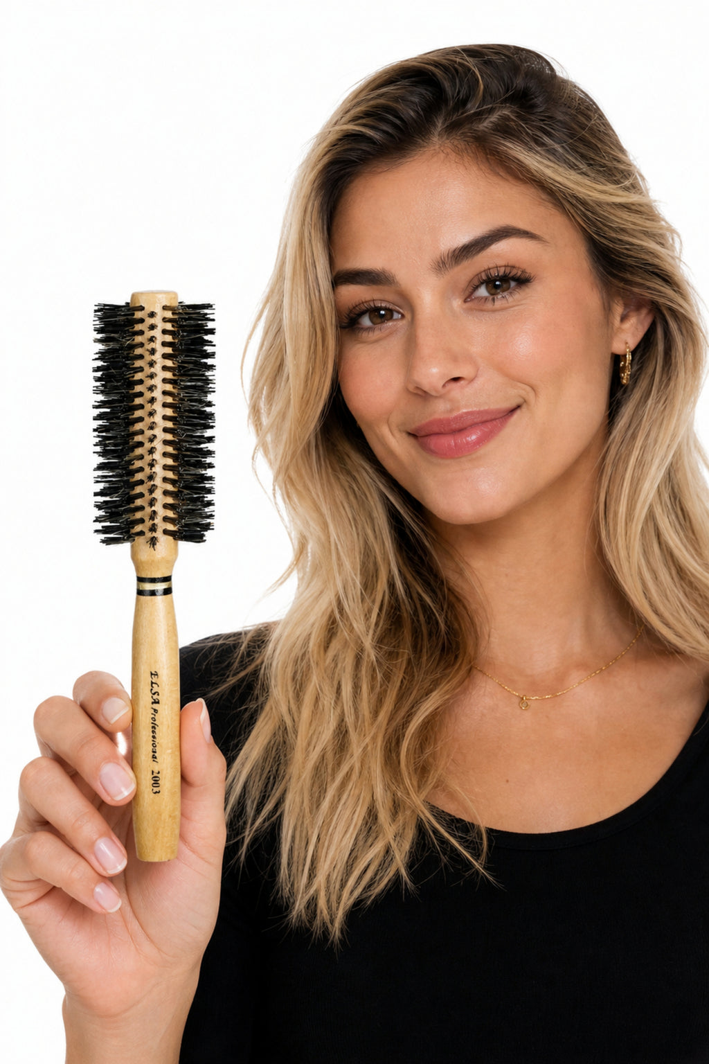 Professional 2003 Natürel Kırçıllı Saç Fırçası 48 mm – Profesyonel Fön Fırçası, Hacim Veren Yuvarlak Saç Fırçası