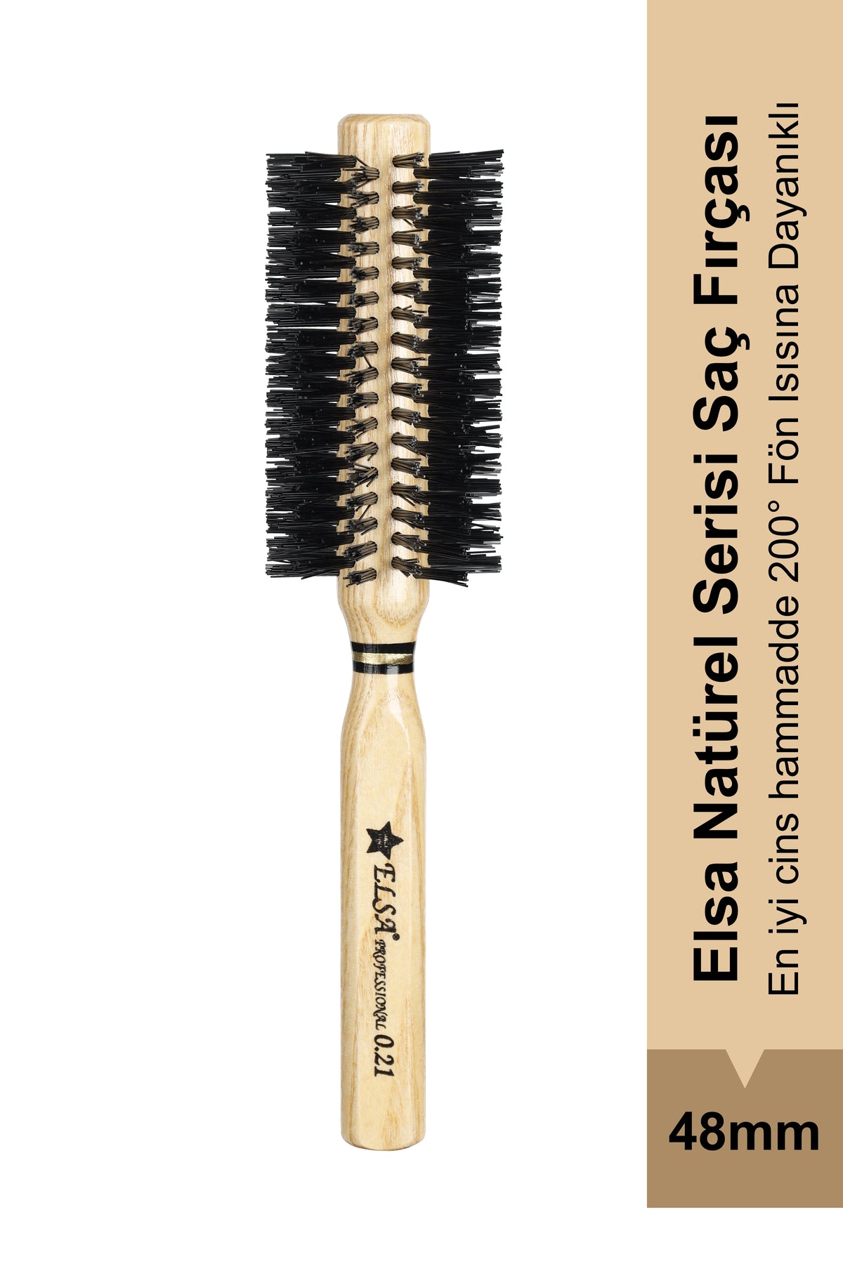 Professional 0.21 Natürel Saç Fırçası 48 mm – Profesyonel Fön Fırçası, Hacim Veren Yuvarlak Saç Fırçası