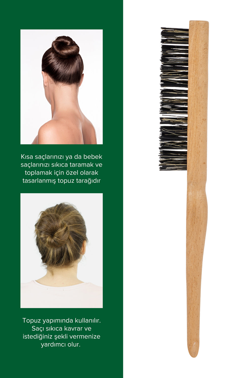Professional Hair Wax Stick 75gr - Saç Sabitleyici ve Organik Topuz Fırçası Sleek Bun 2'li Set