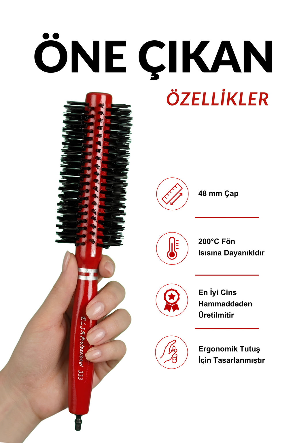 Professional 333 Tokalı Kırmızı Saç Fırçası