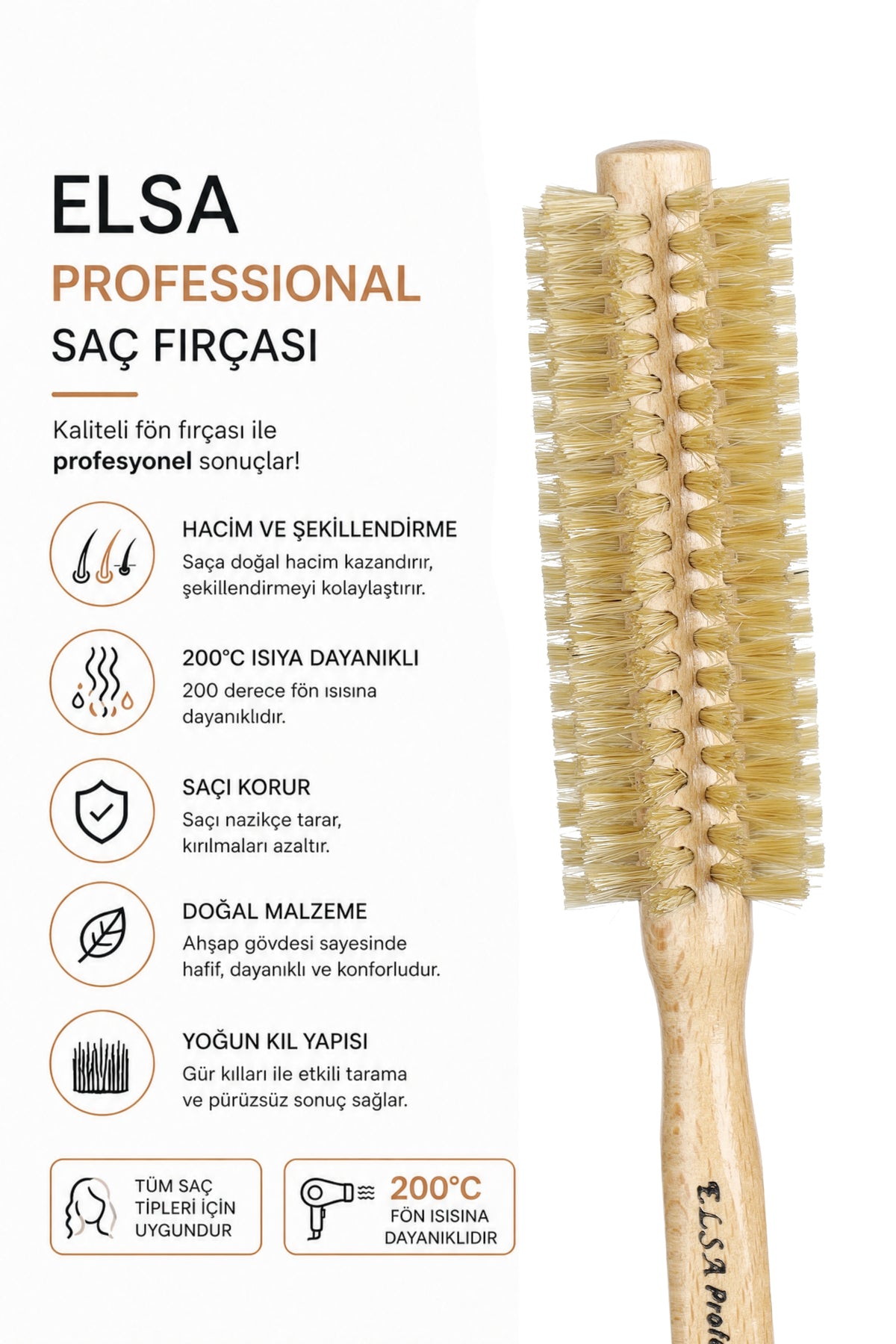 Professional 717 Doğal Saç Fırçası 48 mm – Doğal Fırçası, Hacim Veren Yuvarlak Saç Fırçası
